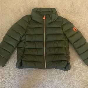 SAVE THE DUCK Green Quilted Puffer Jacket with High Collar